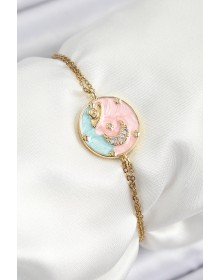 316L Çelik Zincir Mineli Sanatsal Portre Zirkon Taşlı Gezegen Model Gold Renk Kadın Bileklik