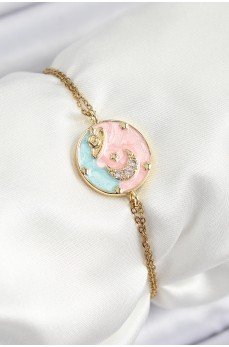 316L Çelik Zincir Mineli Sanatsal Portre Zirkon Taşlı Gezegen Model Gold Renk Kadın Bileklik