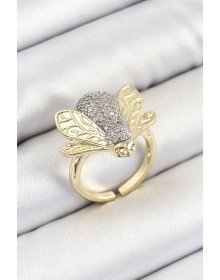 Pirinç Zirkon Taşlı Arı Model Gümüş Ve Gold Renk Kadın Yüzük