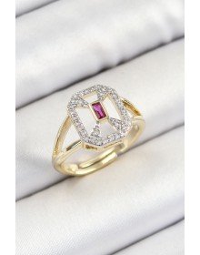 Pirinç Zirkon Taşlı Baget Model Gold Renk Kadın Yüzük