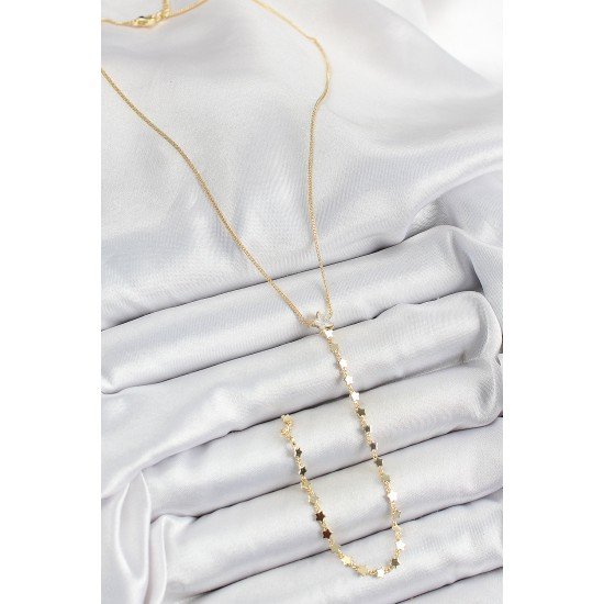 Pirinç Zirkon Taşlı Yıldız Figürlü Y Model Gold Renk Kadın Kolye