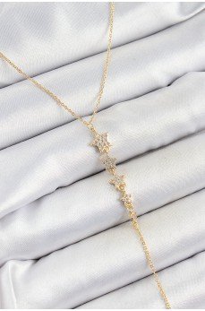 Pirinç Zirkon Taşlı Sıralı Yıldız Figürlü Y Model Gold Renk Kadın Kolye