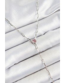 Pirinç Zirkon Taşlı Pembe Kalp Figürlü Y Model Gümüş Renk Kadın Kolye