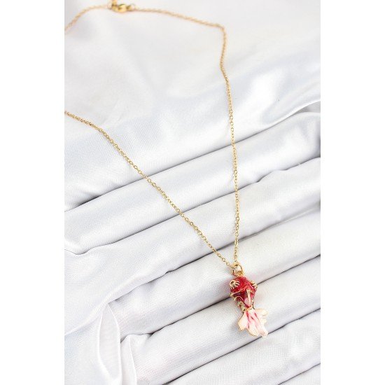 316L Çelik Zincir Kırmızı Balık Model Gold Renk Kadın Kolye