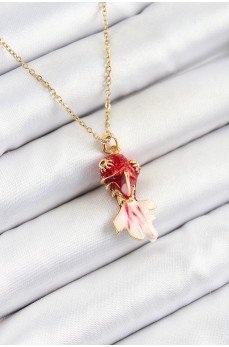 316L Çelik Zincir Kırmızı Balık Model Gold Renk Kadın Kolye