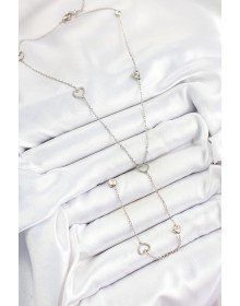 316L Çelik Zirkon Taşlı Kalp Figürlü Y Model Gümüş Renk Kadın Kolye