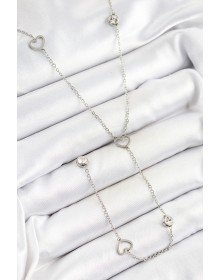 316L Çelik Zirkon Taşlı Kalp Figürlü Y Model Gümüş Renk Kadın Kolye