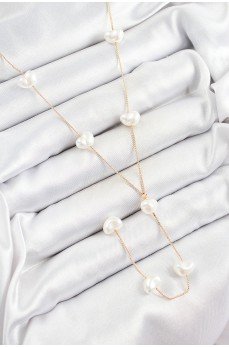 Pirinç İncili Kalp Figürlü Y Model Gold Renk Kadın Kolye