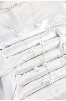 Pirinç İncili Kalp Figürlü Y Model Gümüş Renk Kadın Kolye