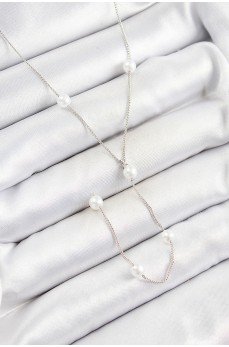 Pirinç İnci Figürlü Y Model Gümüş Renk Kadın Kolye