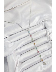 Pirinç Gümüş Renk Karışık Renk Zirkon Taşlı Y Kadın Kolye