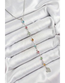 Pirinç Gümüş Renk Karışık Renk Zirkon Taşlı Y Kadın Kolye