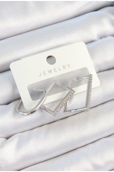 Pirinç Zirkon Taşlı Dikdörtgen Model Gümüş Renk 3'lü Çift Kadın Küpe Set Pirinç Zirkon Taşlı Dikdörtgen Model Gümüş Renk 3'lü Çift Kadın Küpe Set