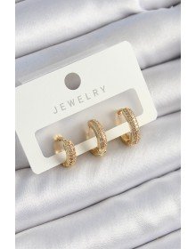 Pirinç Zirkon Taşlı Yıldız Model Gold Renk 3'lü Çift Kadın Küpe Set