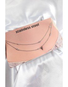 316L Çelik Zirkon Taşlı Damla Model Gümüş Renk Göbek Bel Zinciri