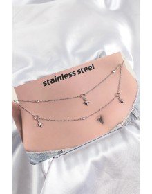 316L Çelik Zirkon Taşlı Kutup Yıldızı Model Gümüş Renk Göbek Bel Zinciri