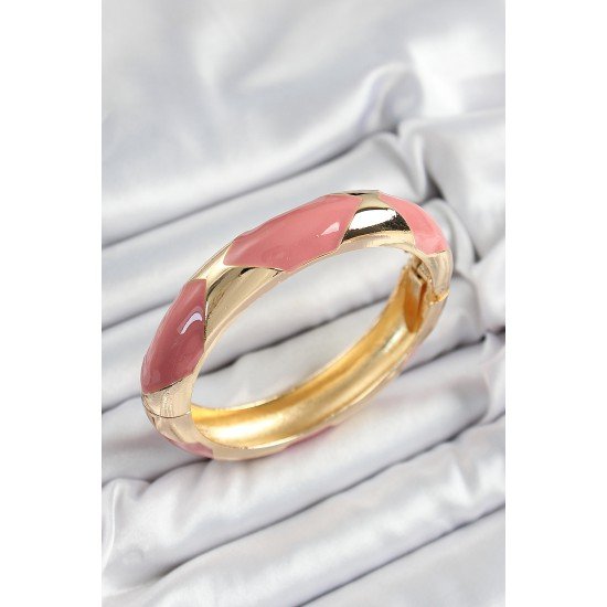 Pirinç Pembe Mineli Baklava Model Gold Renk Kadın Kelepçe Pirinç Pembe Mineli Baklava Model Gold Renk Kadın Kelepçe