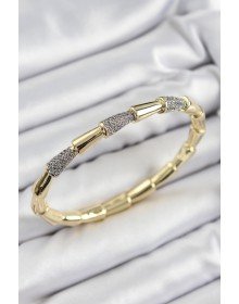 Pirinç Zirkon Taşlı Kemik Model Gold Renk Vip Kadın Bileklik