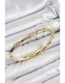 Pirinç Zirkon Taşlı Kemik Model Gold Renk Vip Kadın Bileklik