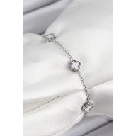 316L Çelik Beyaz Sedef Yonca Model Gümüş Renk Kadın Bileklik