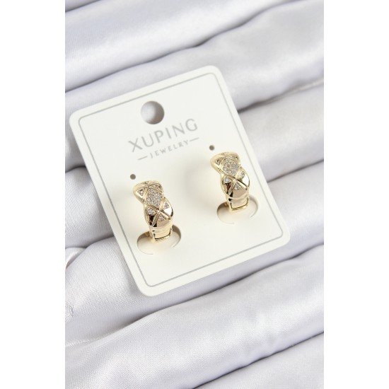 Xuping Zirkon Taşlı Geometrik Desenli Halka Model Gold Renk Kadın Küpe Xuping Zirkon Taşlı Geometrik Desenli Halka Model Gold Renk Kadın Küpe