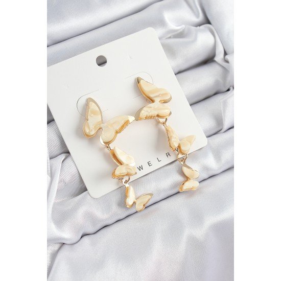 Pirinç Sedef Sallantılı Mermer Desenli Kelebek Model Gold Renk Vintage Kadın Küpe Pirinç Sedef Sallantılı Mermer Desenli Kelebek Model Gold Renk Vintage Kadın Küpe