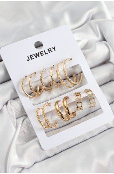 Pirinç Karışık Halka Model Gold Renk 6 Çift Kadın Küpe Set