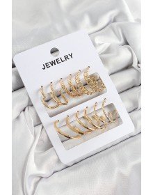 Pirinç Karışık Halka Model Gold Renk 6 Çift Kadın Küpe Set