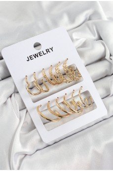 Pirinç Karışık Halka Model Gold Renk 6 Çift Kadın Küpe Set