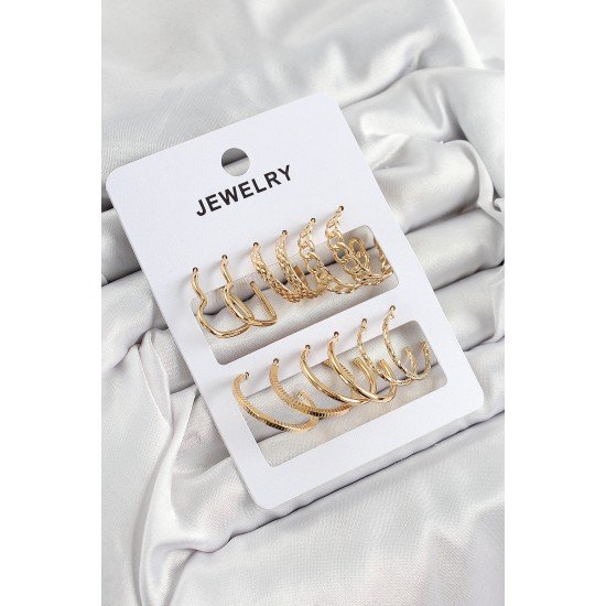 Pirinç Karışık Halka Model Gold Renk 6 Çift Kadın Küpe Set Pirinç Karışık Halka Model Gold Renk 6 Çift Kadın Küpe Set