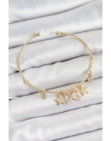 Pirinç Zirkon Taşlı Kelebek Ve Yıldız Model Gold Renk Charm Bileklik
