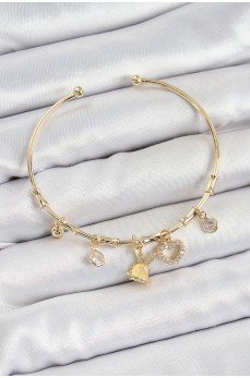 Pirinç Zirkon Taşlı Tavşan Ve Kalp Model Gold Renk Charm Bileklik