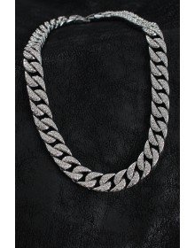 Pirinç Zirkon Taşlı Cuba Gurmet Model Gümüş Renk Erkek Kolye