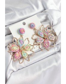 Pirinç Rainbow Çiçek Model Gold Renk Kadın Hasır Küpe