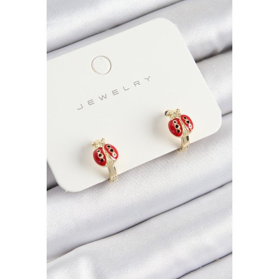 Pirinç Uğur Böceği Model Gold Renk Çocuk Küpe