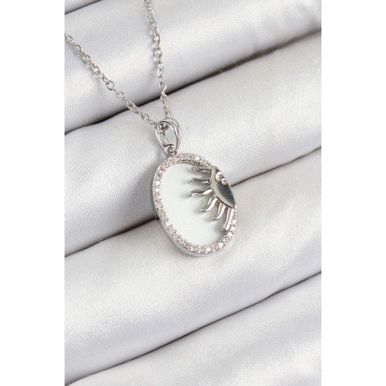 316L Çelik Zirkon Taşlı Yarım Güneş Model Gümüş Renk Kadın Kolye 316L Çelik Zirkon Taşlı Yarım Güneş Model Gümüş Renk Kadın Kolye