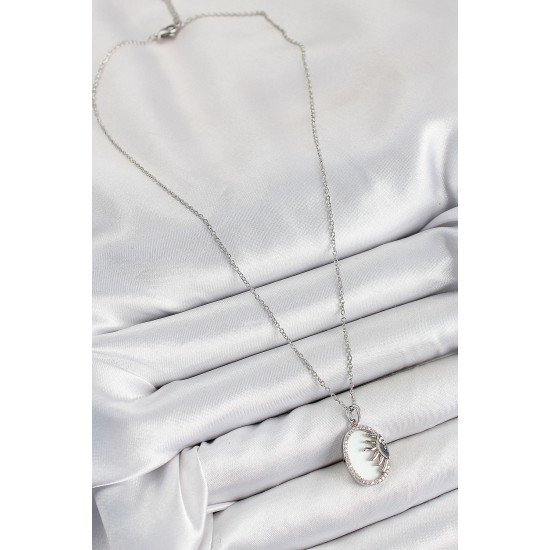 316L Çelik Zirkon Taşlı Yarım Güneş Model Gümüş Renk Kadın Kolye 316L Çelik Zirkon Taşlı Yarım Güneş Model Gümüş Renk Kadın Kolye