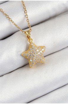 316L Çelik Zirkon Taşlı Yıldız Model Gold Renk Kadın Kolye