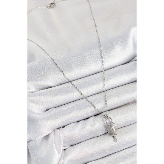 316L Çelik Zirkon Taşlı Kilit Ve Sallantılı Anahtar Model Gümüş Renk Kadın Kolye 316L Çelik Zirkon Taşlı Kilit Ve Sallantılı Anahtar Model Gümüş Renk Kadın Kolye