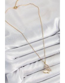 316L Çelik Zirkon Taşlı Kelebek Model Gold Renk Kadın Kolye