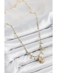 Pirinç Zirkon Taşlı Deniz Kabuğu Model Gold Renk Kadın Kolye