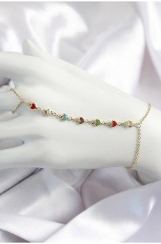 Pirinç Renkli Kalpli Zirkon Taşlı Y Model Gold Renk Kadın Şahmeran