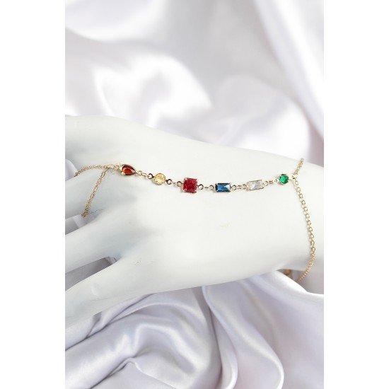 Pirinç Renkli Zirkon Taşlı Y Model Gold Renk Kadın Şahmeran