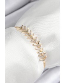 Pirinç Zirkon Taşlı Sıralı Ok Model Gold Renk Asansörlü Kadın Bileklik