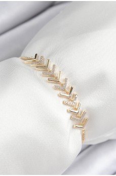 Pirinç Zirkon Taşlı Sıralı Ok Model Gold Renk Asansörlü Kadın Bileklik