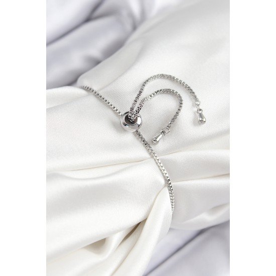 Pirinç Zirkon Taşlı Kuğu Model Gümüş Renk Asansörlü Kadın Bileklik