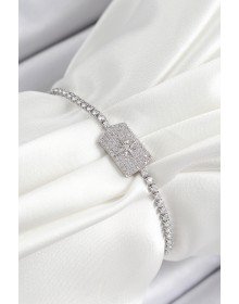 Pirinç Zirkon Taşlı Kutup Yıldızı Model Gümüş Renk Asansörlü Kadın Bileklik