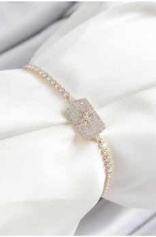 Pirinç Zirkon Taşlı Kutup Yıldızı Model Gold Renk Asansörlü Kadın Bileklik