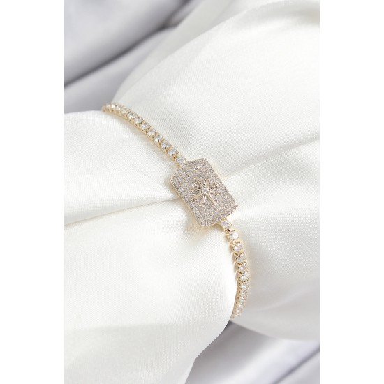 Pirinç Zirkon Taşlı Kutup Yıldızı Model Gold Renk Asansörlü Kadın Bileklik