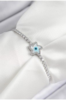 Pirinç Zirkon Taşlı Nazar Yıldız Model Gümüş Renk Asansörlü Kadın Bileklik